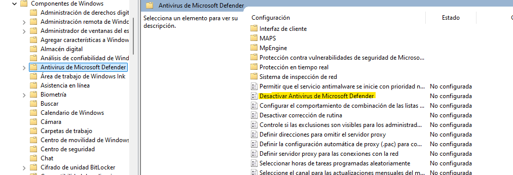 Cómo desactivar Windows Defender opcion 2